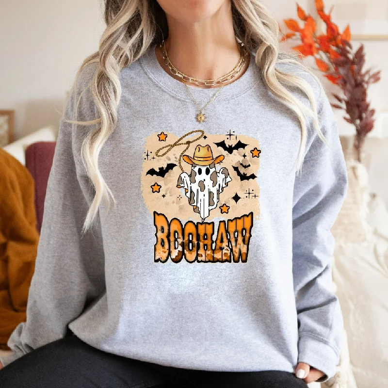 Halloween Retro Boohaw Sweatshirt, Halloween Crewneck Sweater, Cute Western Cowboy Ghost Sweatshirt