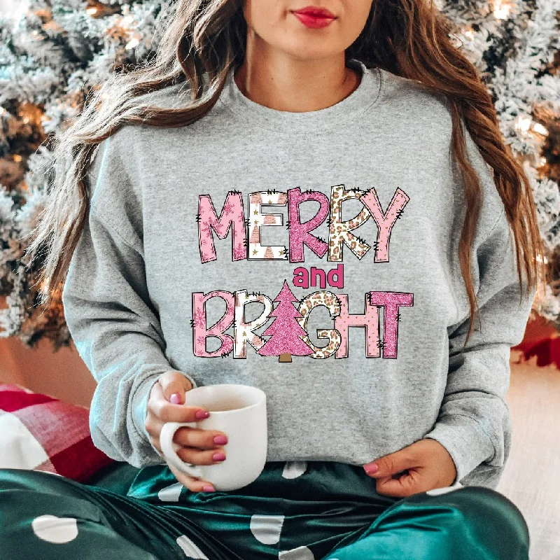 Merry and Bright Christmas Sweatshirt, Womens Christmas Sweater, Christmas Crewneck Pullover