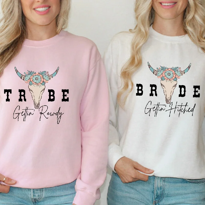 Getting Hitched, Getting Rowdy Sweatshirts, Western Bachelorette Party Favors, Country Bride Tribe Crewneck