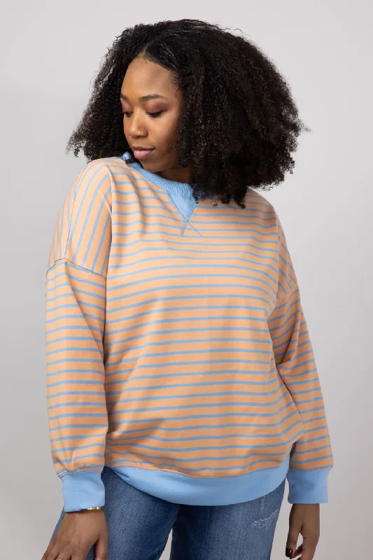 Stripe French Terry Relaxed Fit Sweatshirt for Women in Orange | IT2880S-03-CAMELDENIM