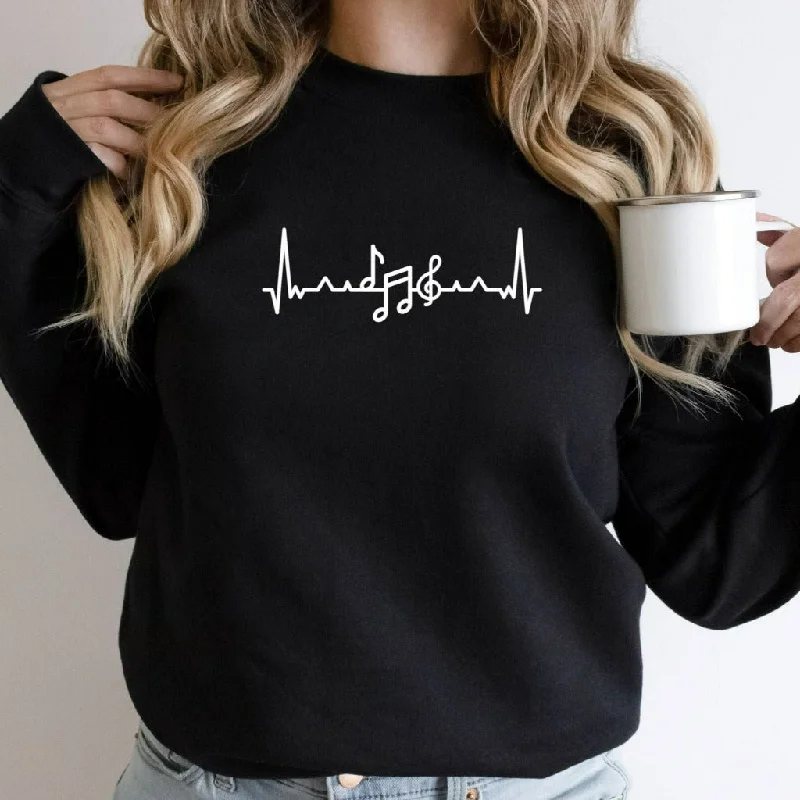 Music Teacher Heartbeat Sweatshirt, Musical Notes Crewneck, Gift for Musician