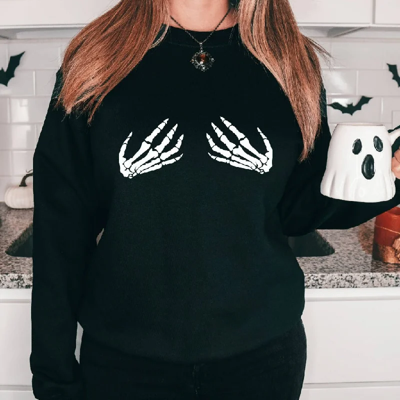 Skeleton Hands Sweatshirt, Funny Halloween Crewneck, Women's Halloween Costume Shirt