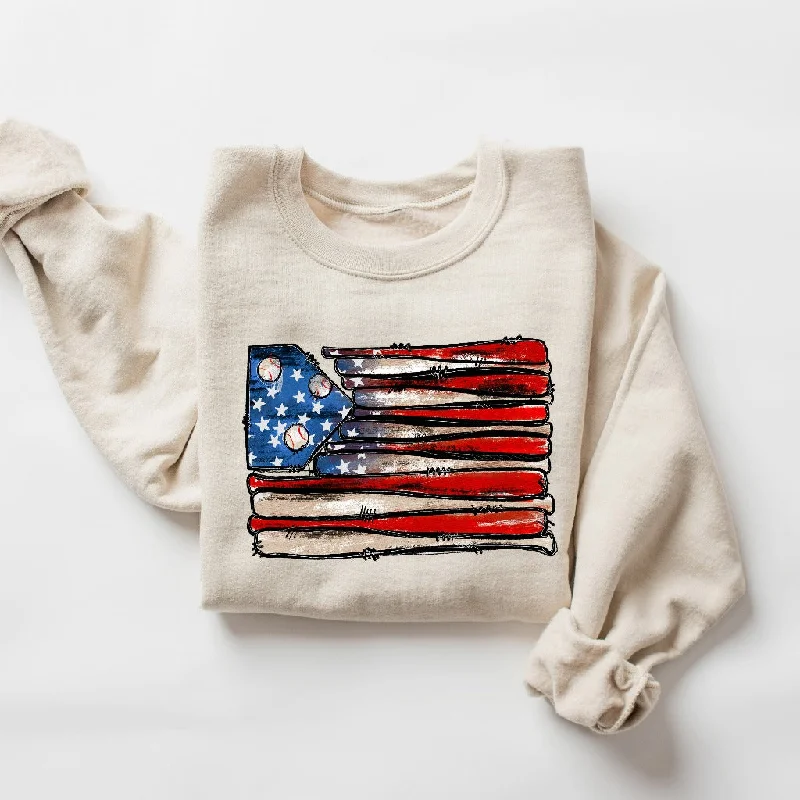 Baseball Flag Sweatshirt, Patriotic Baseball Crewneck, American Flag Sweater, Baseball Gift Idea