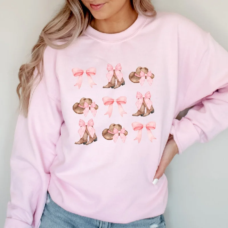 Pink Cowgirl Sweatshirt, Coquette Cowgirl Crewneck, Girly Western Cowgirl Sweater, Coquette Bow Shirt