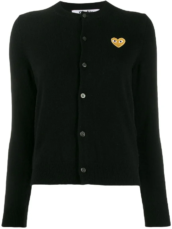 Womens Wool Cardigan Gold Heart - Black