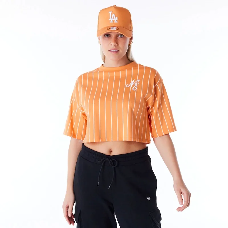 New Era Womens Pinstripe Orange Crop T-Shirt