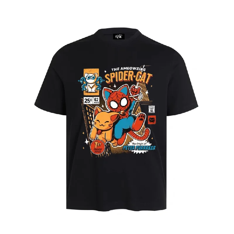 “HG®American retro spider cat cute print” T-shirt