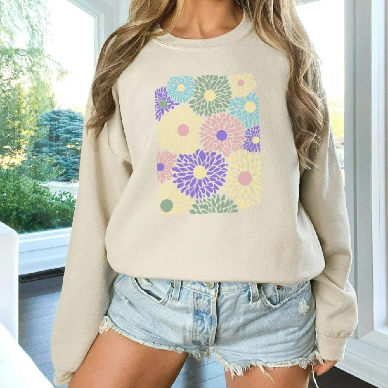 Flowers Sweatshirt, Boho Wildflowers Floral Nature Crewneck, Dahlia's Shirt, Vintage Abstract Dahlia Flowers Gift