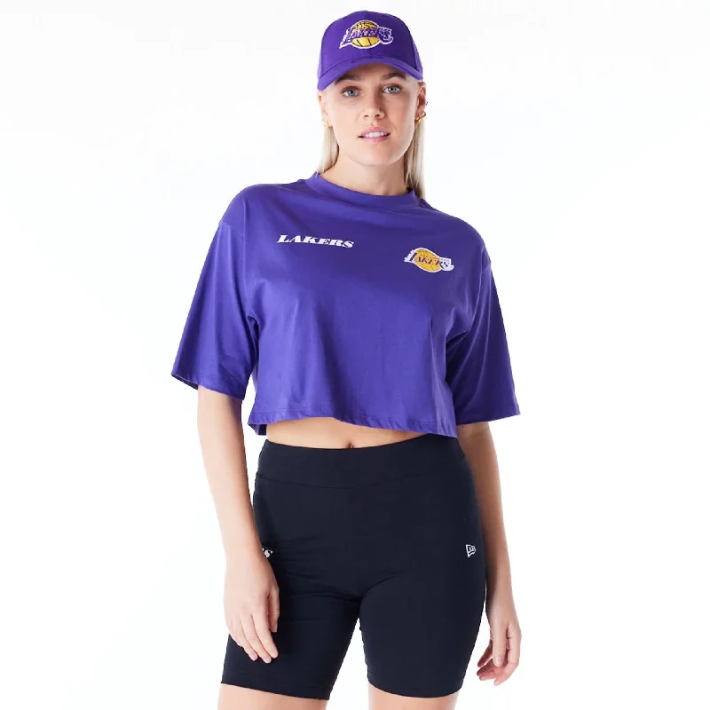 LA Lakers Womens NBA Team Logo Wordmark Purple Crop T-Shirt