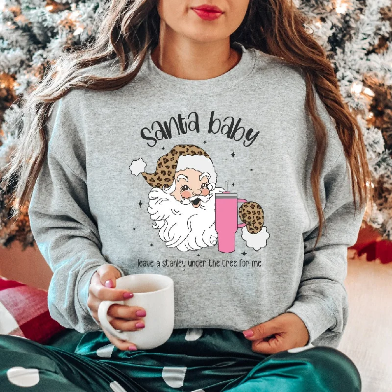 Santa Baby Christmas Sweatshirt, Stanley Tumbler Crewneck, Funny Xmas Sweater, Holiday Outfit