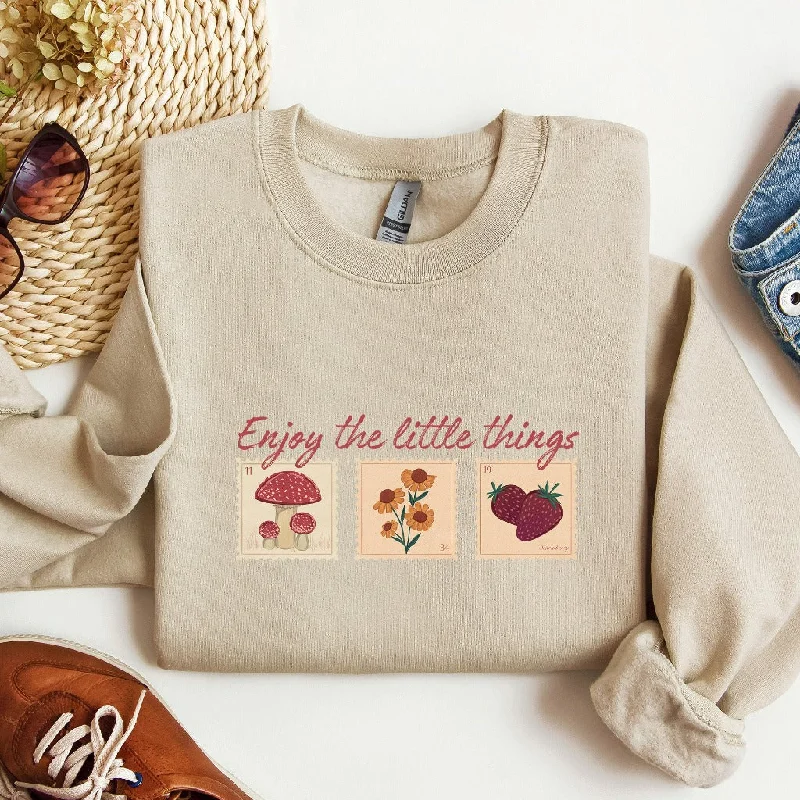 Enjoy The Little Things Sweatshirt, Cottagecore Crewneck, Saying Sweater, Mushroom Strawberry Nature Gift for Her