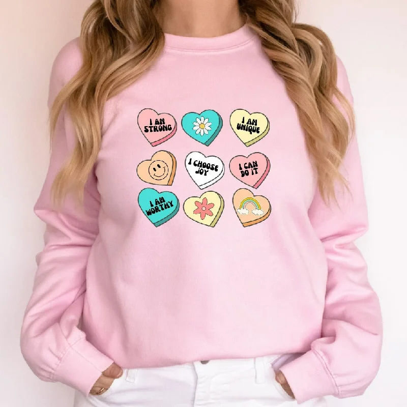 Positive Affirmations Teacher Sweatshirt, Candy Heart Crewneck, Valentines Day Sweater, Conversation Hearts Shirt