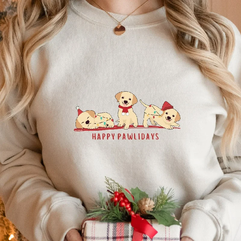 Happy Pawlidays Christmas Dog Sweatshirt, Cute Dog Christmas Crewneck, Christmas Puppies Sweater