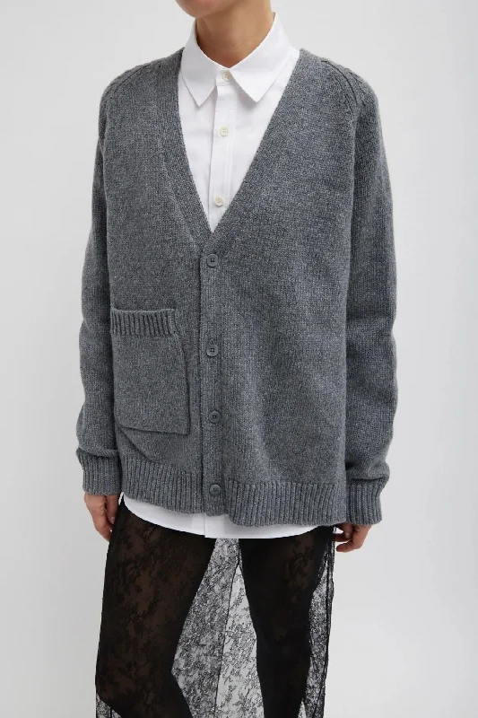 Tibi Soft Sweater Fringed Half Cardigan - Charcoal