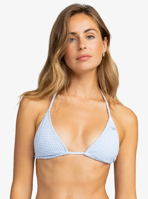 Gingham Tiki Triangle Bikini Top - Bel Air Blue Minivich