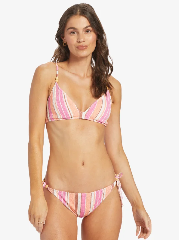 Palm Tree Dreams Triangle Bikini Top - Shocking Pink Retro Stripe