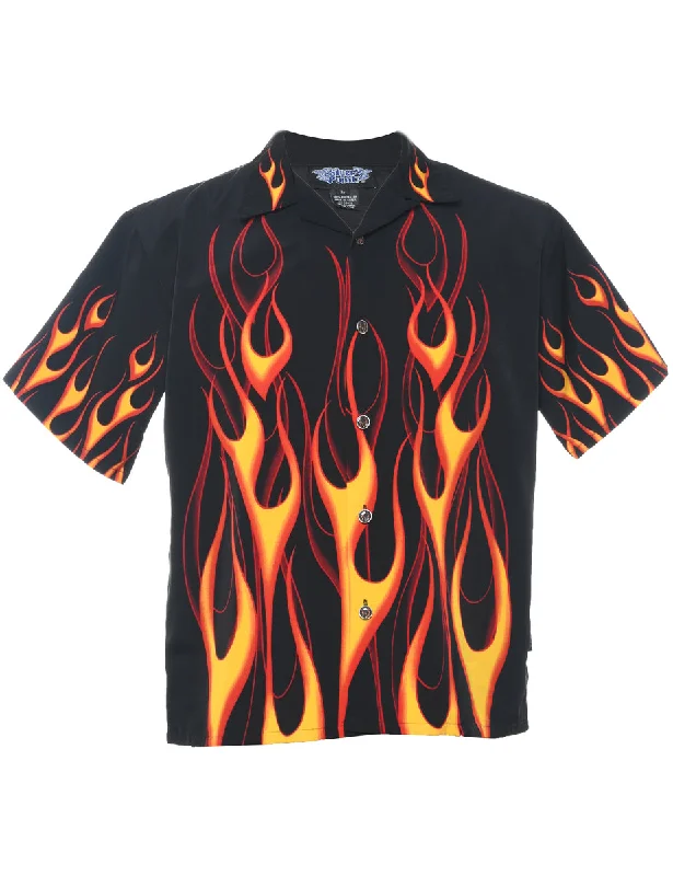 Y2K Black Flame Print Shirt - L