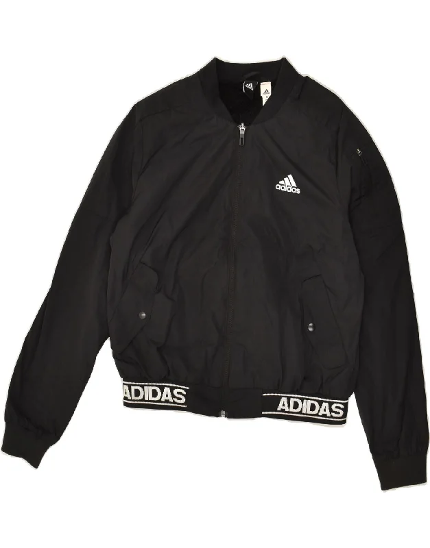 ADIDAS Womens Graphic Bomber Jacket UK 12 Medium Black Polyester