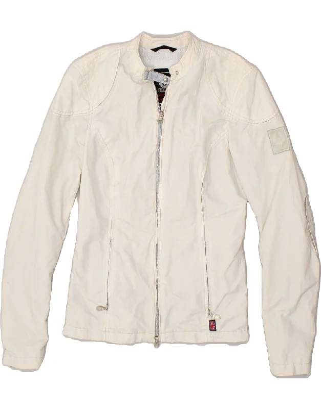 BELSTAFF Womens Bomber Jacket IT 42 Medium Silver Polyester