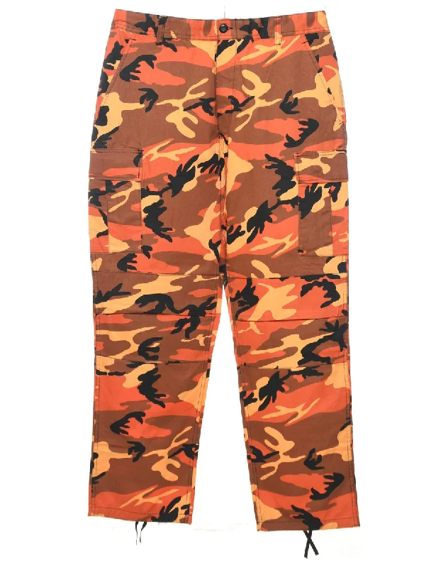 Y2K Orange Camouflage Print Trousers - W36 L32