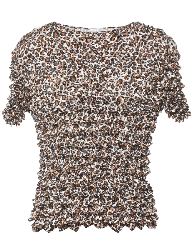 Y2K Style Crinkled Leopard Print Top - S