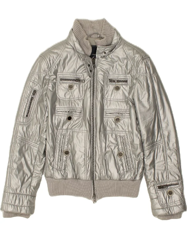 FAY Womens Bomber Jacket UK 14 Large Silver Synthetic