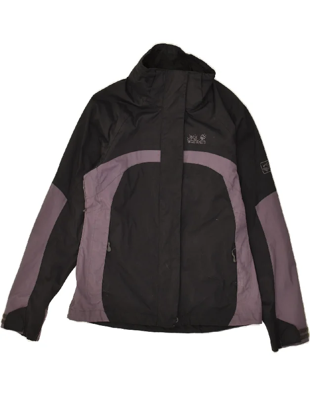 JACK WOLFSKIN Womens Rain Jacket UK 6 XS Black Colourblock Polyamide