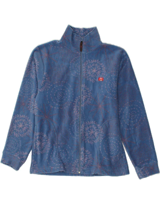 VINTAGE Womens Abstract Pattern Fleece Jacket UK 16 Large Blue Polyester