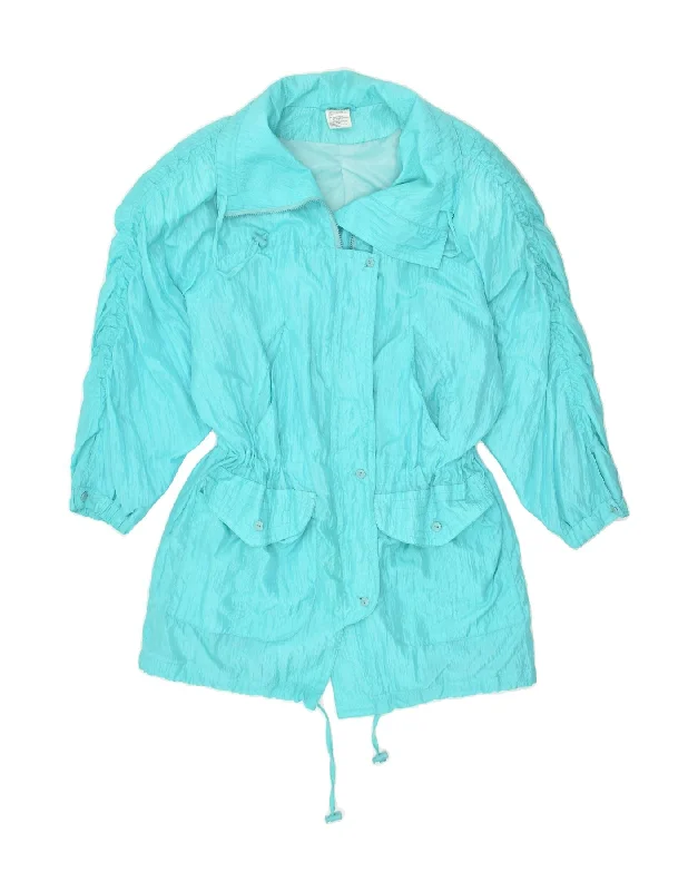 VINTAGE Womens Rain Jacket UK 14 Large Turquoise Nylon