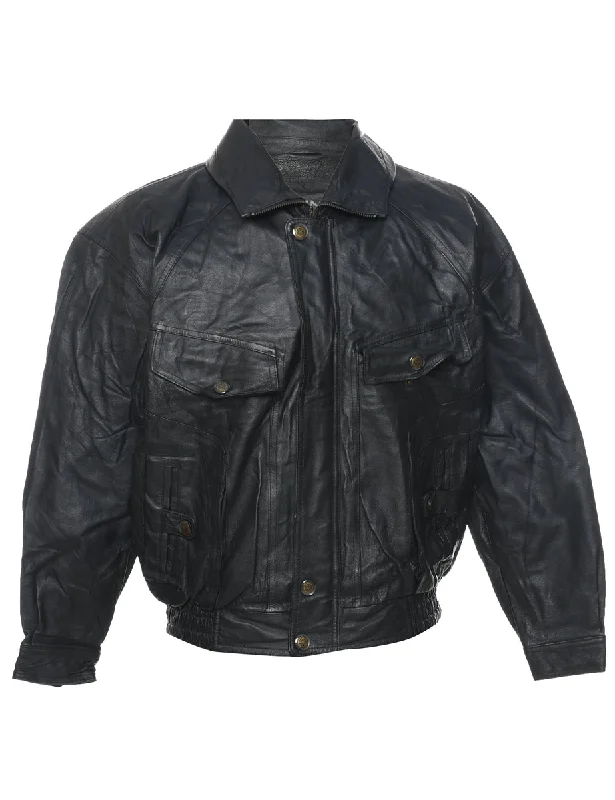 Zip Front Leather Jacket - S