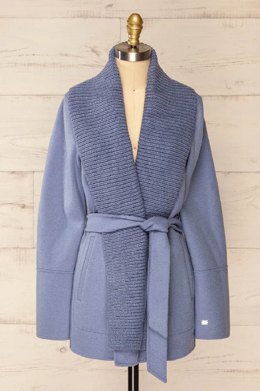 Gabby Blue | Mid-Length Wool Coat w/ Belt