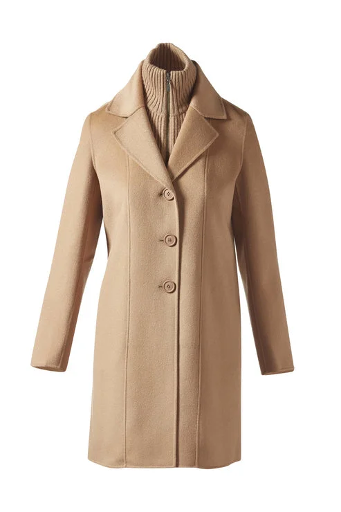 Kinross Knit Insert Notch Collar Coat Camel