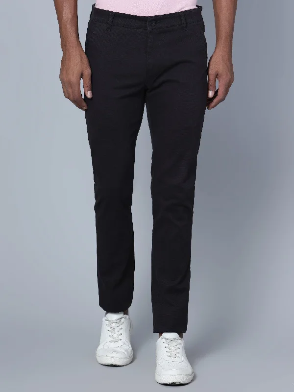 Men's Casual Flat front Black  Trousers