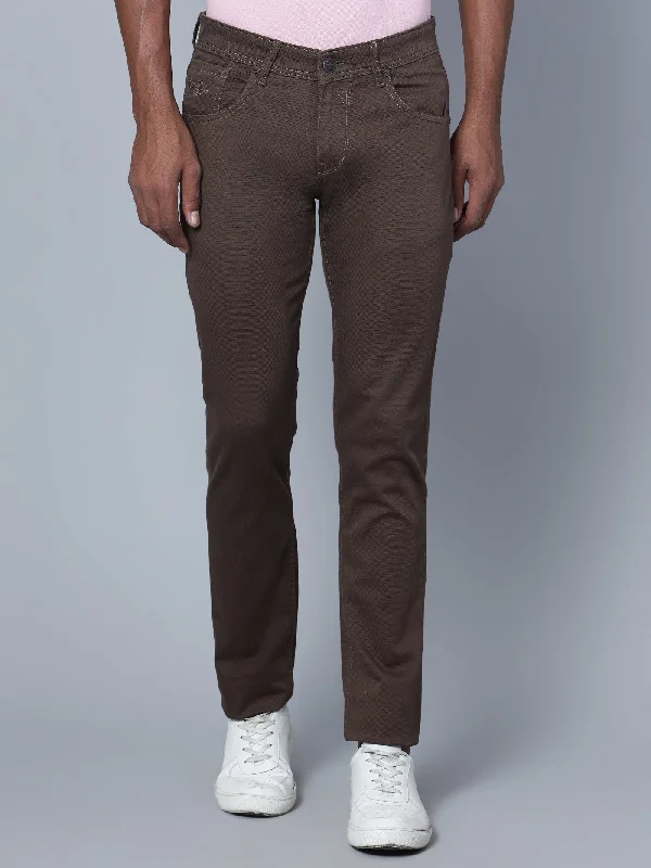 Men's Casual Flat front Brown  Trousers