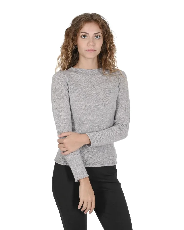 Crown of Edinburgh Cashmere Women's Premium Italian Cashmere Boatneck Sweater in Grigio Cenere - L