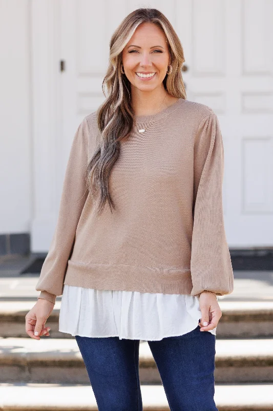 The Sweetest Goodbyes Top, Taupe/White